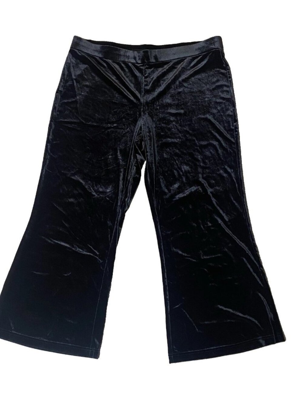 Isaac Mizrahi Live Black Velvet Pants Size 1XP Wide Leg Elastic Waist 1X Petite